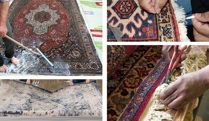 Collage of rug cleaning and repair