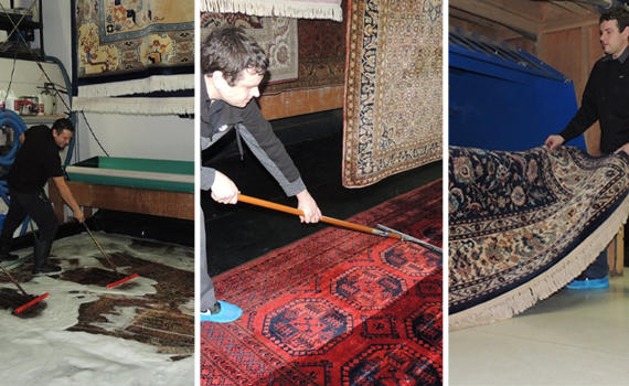 Collage of rug cleaning process