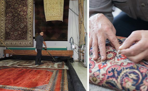 Collage of rug cleaning and rug repair